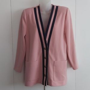 Vintage Leslie Fay Pink Joyful Jacket with Navy Stripes Size 8
